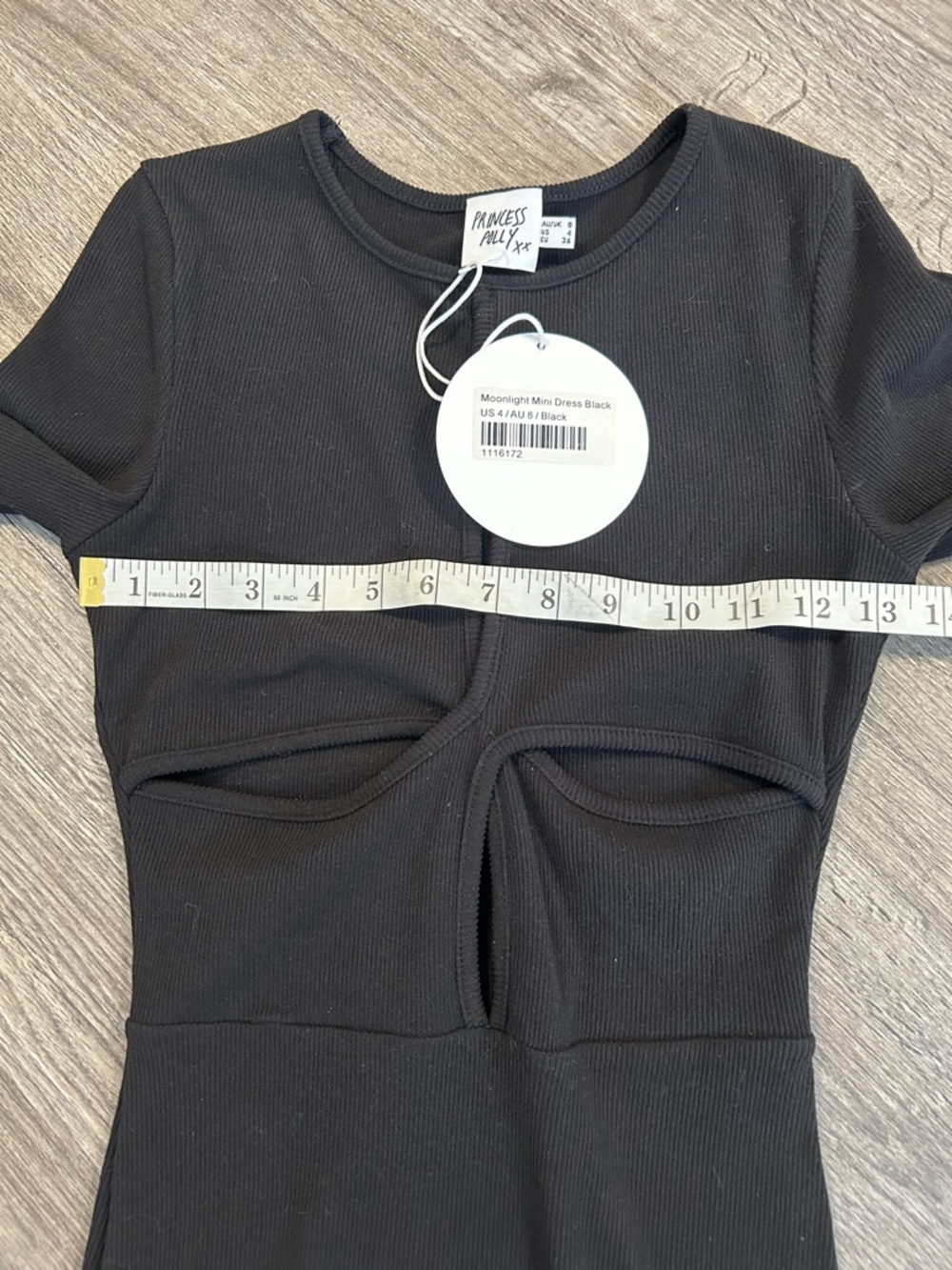 Princess Polly Moonlight Mini Dress Black Cutout Ribbed NWT US 4 AU 8 - Picture 6 of 8